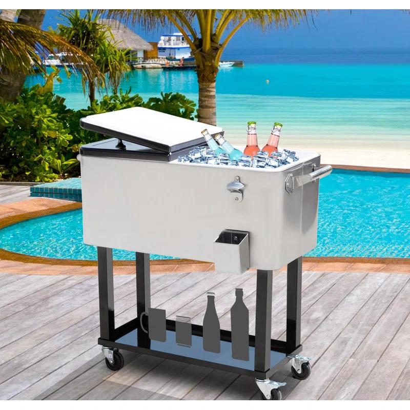 IRHOMA Outsunny 80 QT Rolling Cooling Bins Ice Chest on Wheels Outdoor Stand Up Drink Cooler Cart for Party