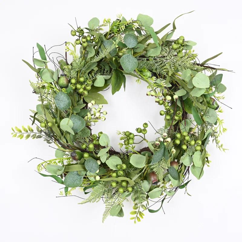 The Holiday Aisle® 22" Artificial Spring Summer Farmhouse Eucalyptus Berry Front Door Wreath