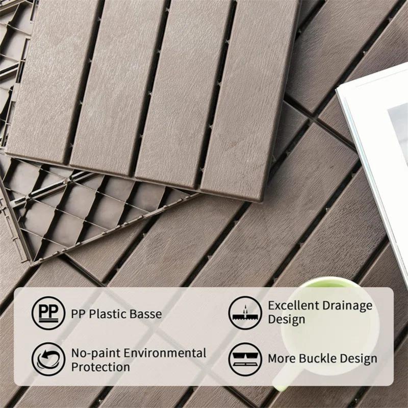 Patio Interlocking Deck Tiles, 12"X12" Square Composite Decking Tiles, Four Slat Plastic Outdoor Flooring Tile All Weather For Balcony Porch Backyard, (Dark Brown, Pack Of 44)