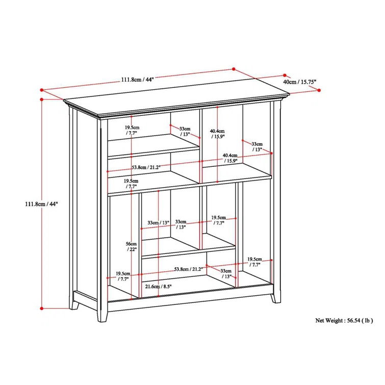 Simpli Home Amherst 44"W Solid Wood Multi Cube Bookcase with 8 Different Sized Storage Cubbies