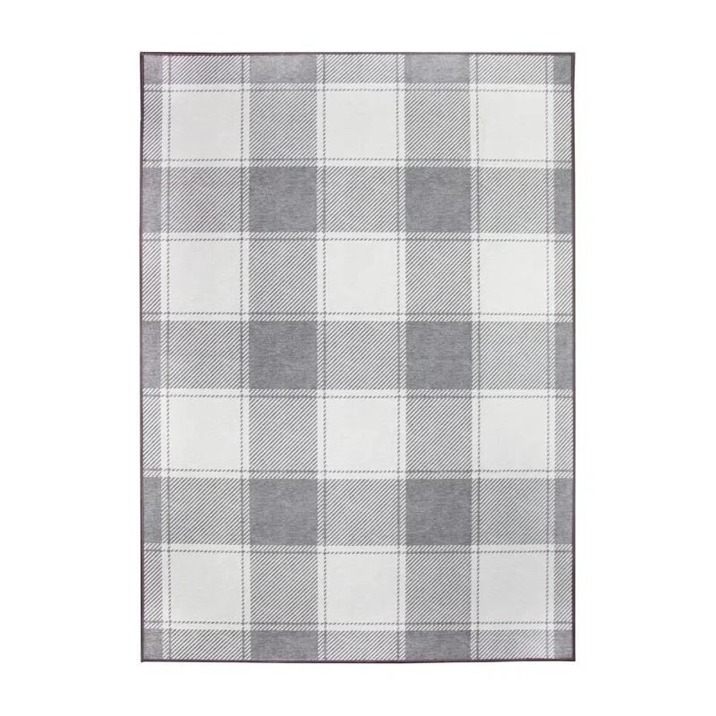 My Magic Carpet Buffalo Plaid Grey And White Plaid Flatweave Brown/Ivory Washable Area Rug | Wayfair