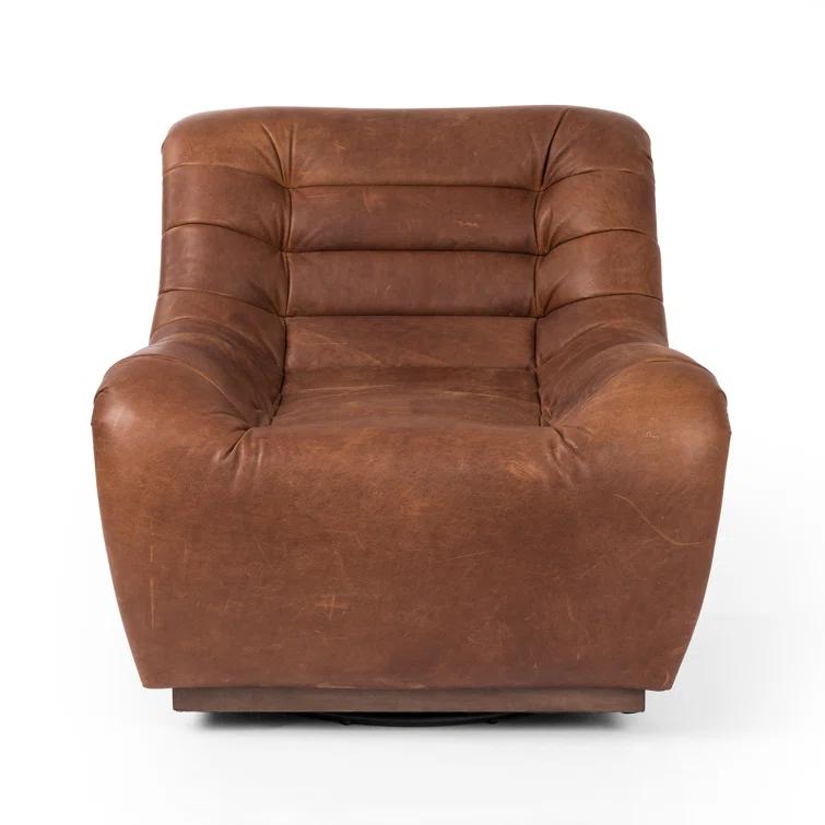 Heirloom Sienna Leather Swivel Lounge Chair with Tufted Back