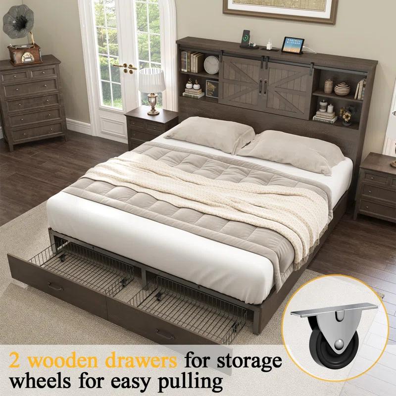 Sherell Wooden Bookcase Bed Frame