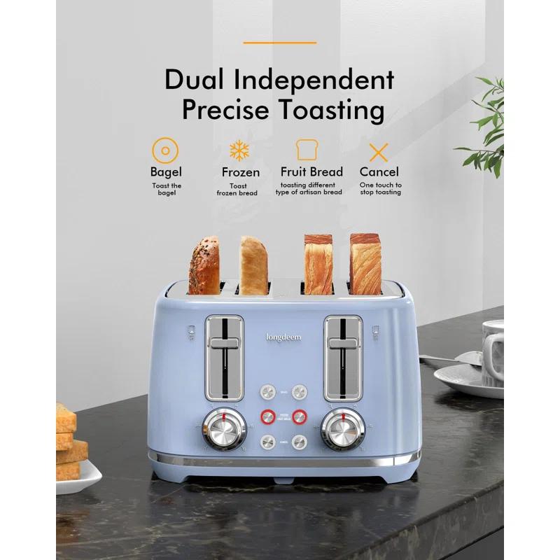 LONGDEEM 4 Slice Toaster, Extra Wide Slots, Longdeem Retro Stainless Steel Toasters, 6 Browning Options, Auto Shut Off & Frozen Function, Toast Fruit Bread, Bagel & Waffle | Wayfair