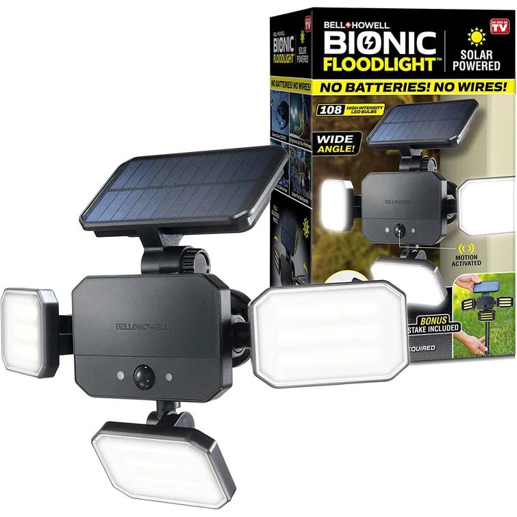 Bell + Howell Bell+Howell Bionic Solar Powered Floodlight with Remote Control, Wide Angle and Motion Activated