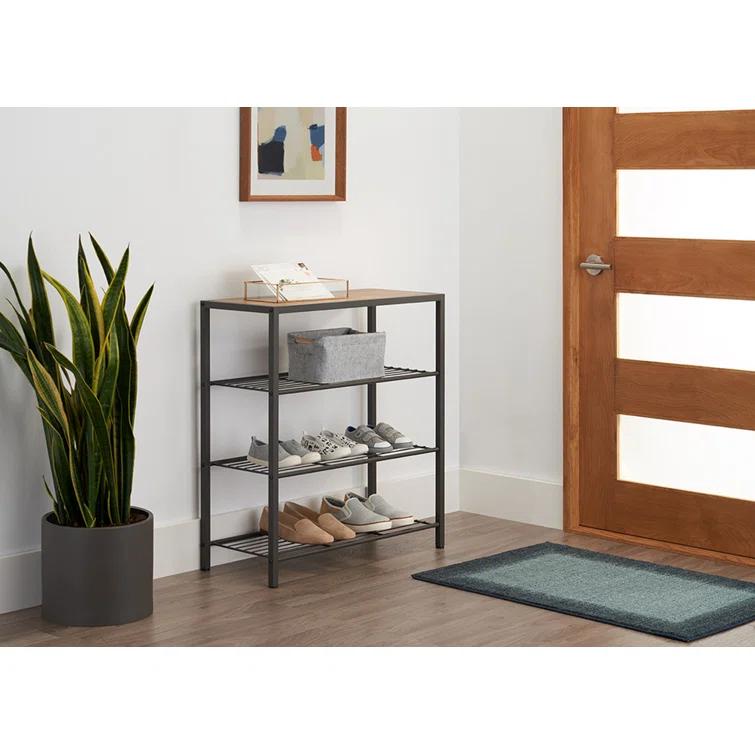 Trinity TRINITY Dark Gray 4-Tier Slat Shoe Rack w/ Console Top