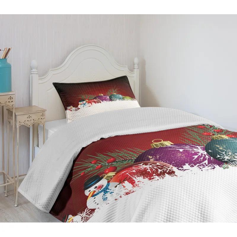 Ambesonne Ambesonne Christmas Bedspread Set Snowman with Hat Multicolor