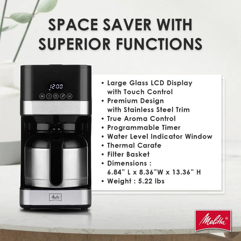 Melitta MCM010PULBK1 Melitta Aroma Tocco 8-cup Drip Coffee Maker With Thermal Carafe And Touch Control Display