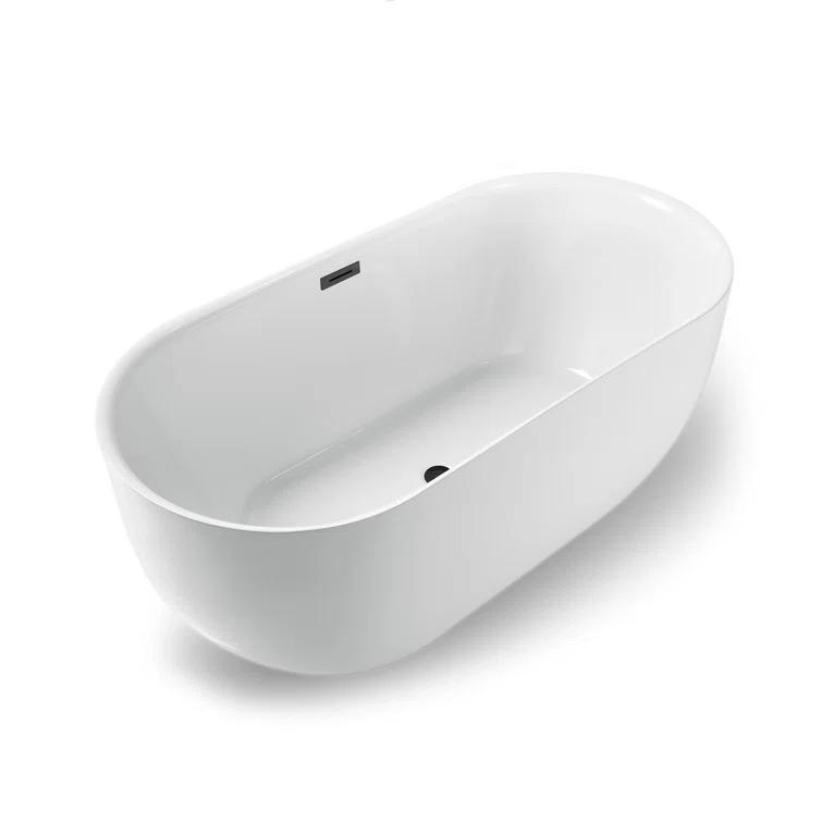 Streamline Bath 59" Streamline Freestanding Soaking Acrylic Bathtub With Drain and Bamboo Tray N1241BGM