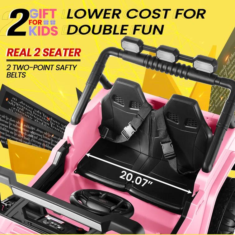 Ancheer 24V 4WD//2WD Ride On Jeep Truck,2 Seater Kids UTV With 4X200w Powerful Engine,Remote Control,Bluetooth,20 Wide Seat,Vehicles for Kids Toddlers