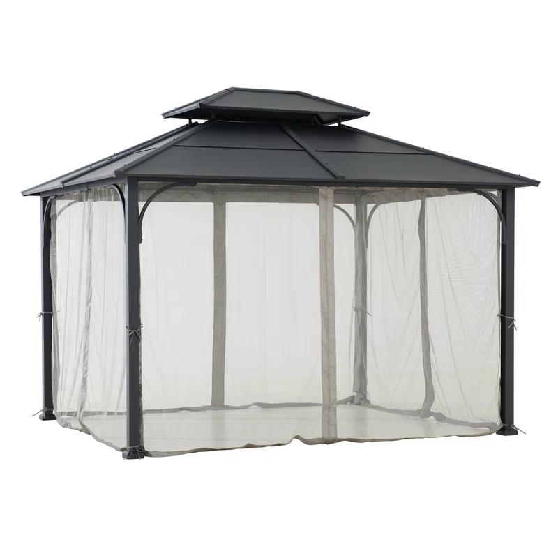 Sunjoy Sunjoy Hardtop Gazebo 10 x 12 ft. Outdoor Gazebo, Heavy Duty Steel Frame Gazebo, Double Roof Metal Gazebo with Ceiling Hook and Removable Netting Sidewalls