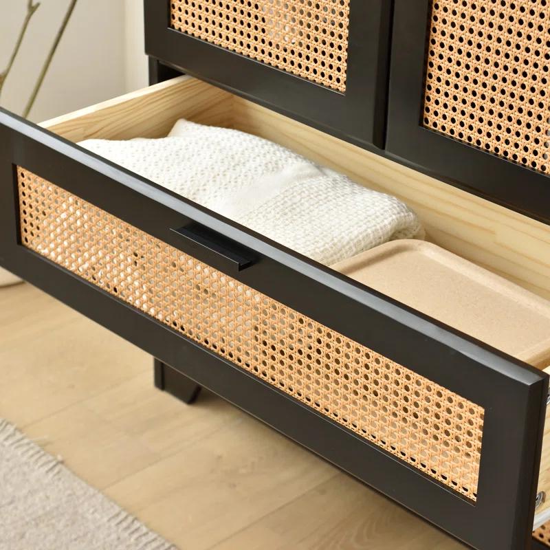 Bay Isle Home™ Solid Pine Wood Rattan Closet with 2 Drawers