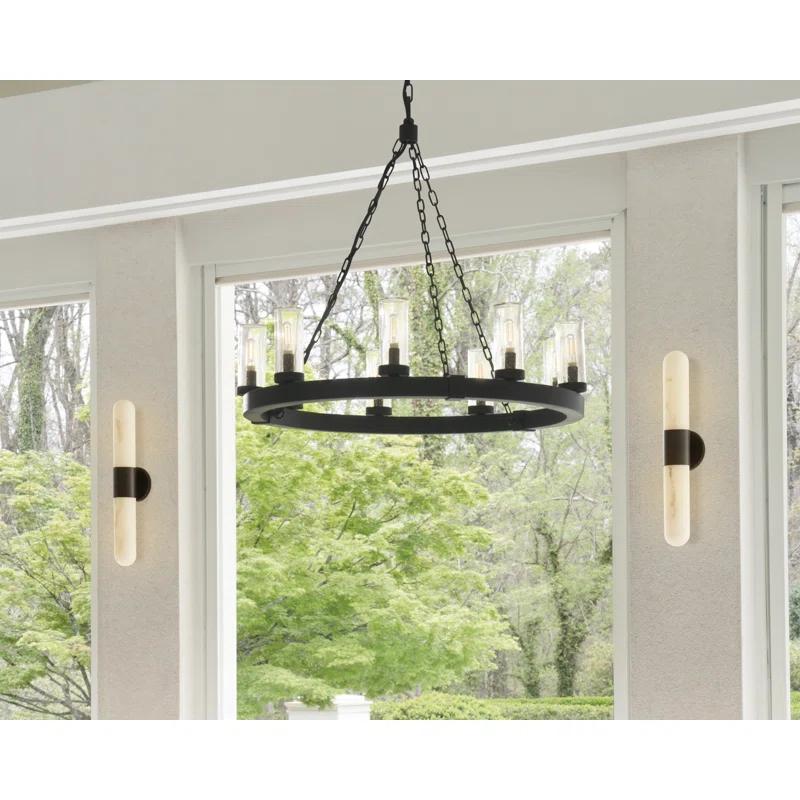Hinkley Sawyer 30" Nine-Light Outdoor Candle Chandelier w/ Clear Seedy Glass Shades