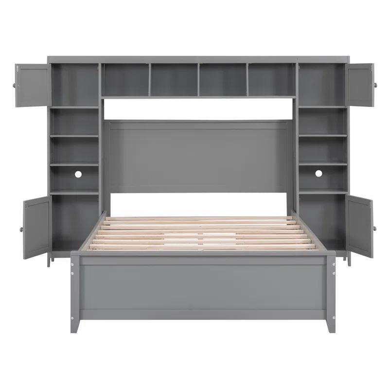 Red Barrel Studio® Full Size Wooden Bed With All-in-One Cabinet and Shelf