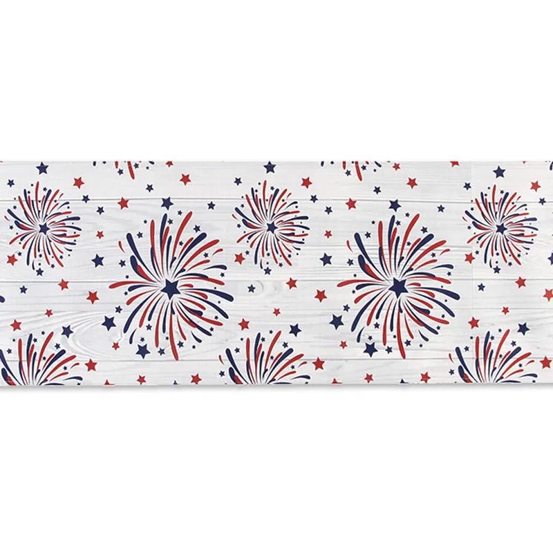 The Holiday Aisle® Fireworks Table Runner 4Th Of July Patriotic Memorial Day Independence Day Holiday Kitchen Dining Table Decoration,Holiday Burlap Table Cover, 13 X 70 Inch, Americana Stars, Red, White, Blue.