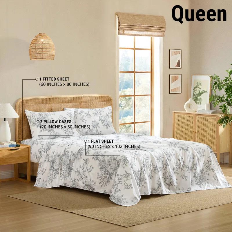 HLC.ME HLC.ME Rose Toile Floral Bed Sheets - Wrinkle Resistant & Ultra Soft - Fits Mattresses up to 15 Inches Deep (Sage Green)