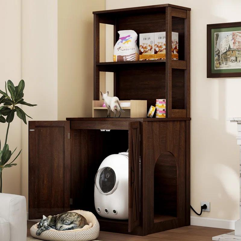 Archie & Oscar™ Alida Large Cat Litter Box Enclosure With Shelves And Doors, Hidden Litter Box Furniture