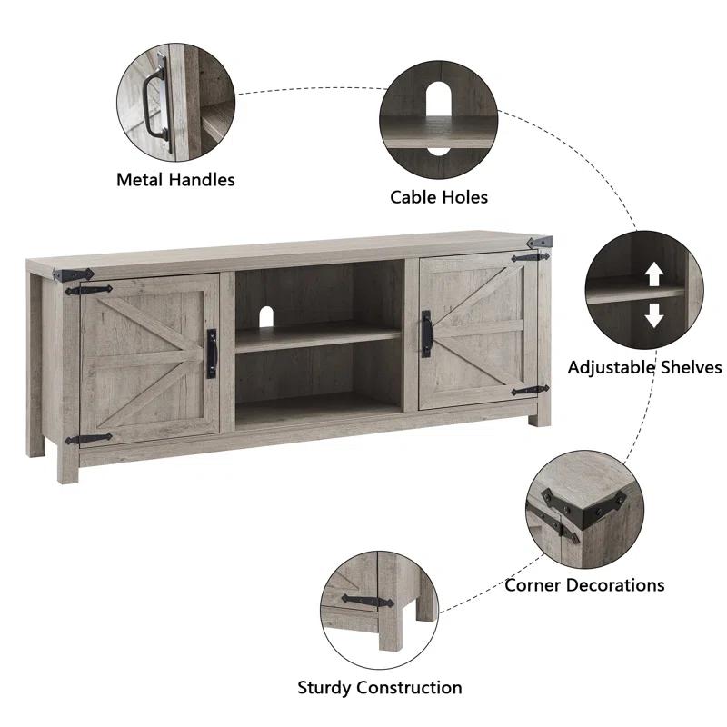 Laquela Farmhouse TV Stand for TVs Up to 75“, Wood Barn Door Media Console Table