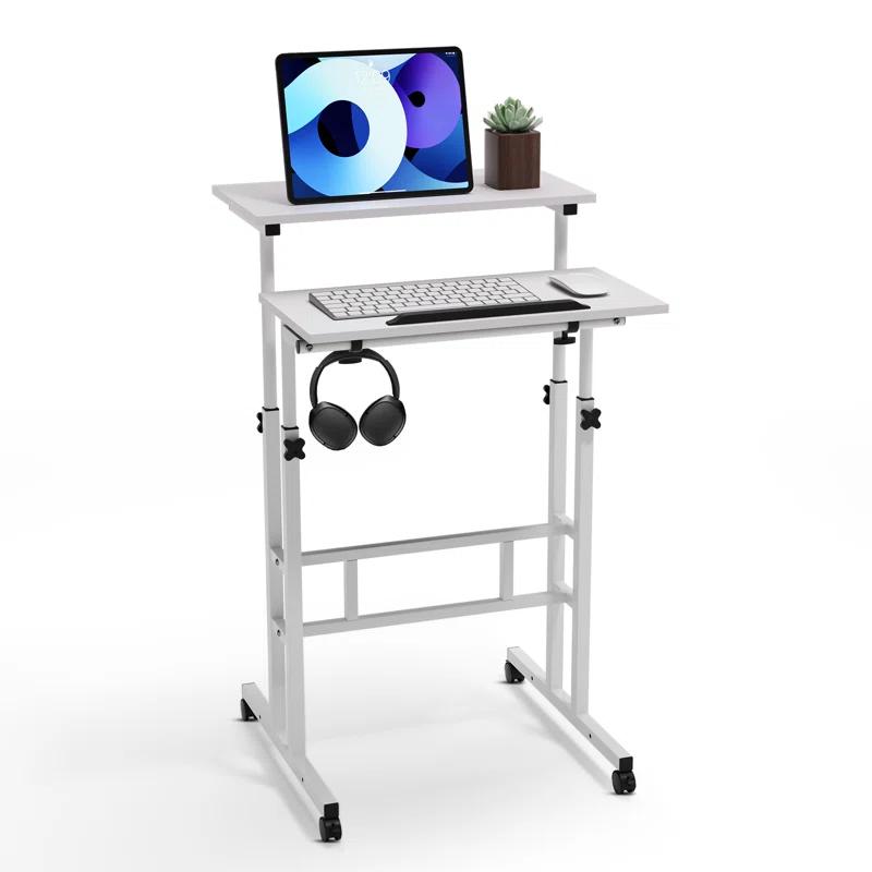 MoNiBloom Mobile Computer Desk, Adjustable Height Laptop Standing Desk with Tilting Tabletop and Monitor Shelf