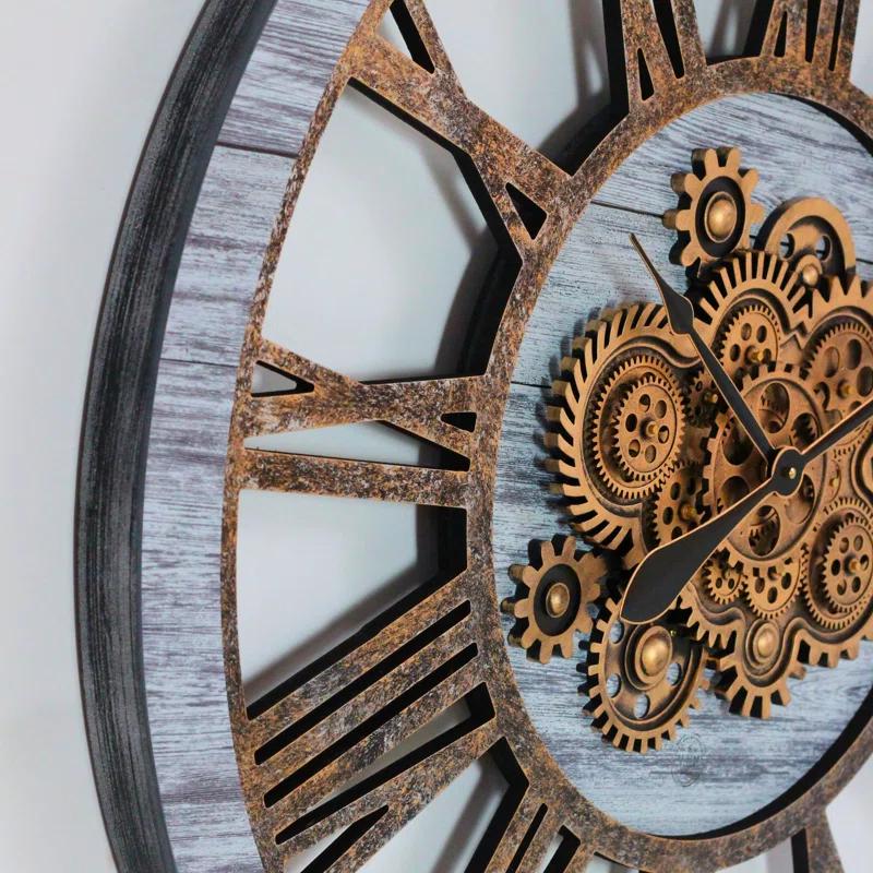 The Gears Clock Wall Clock 36" Round Oversized for Living Room decor with Real Moving Gears America Collection