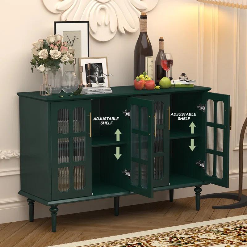 Charlton Home® Gurbachan 47.6-inch Antique Sideboard with Adjustable Shelves and 4 Glass Doors