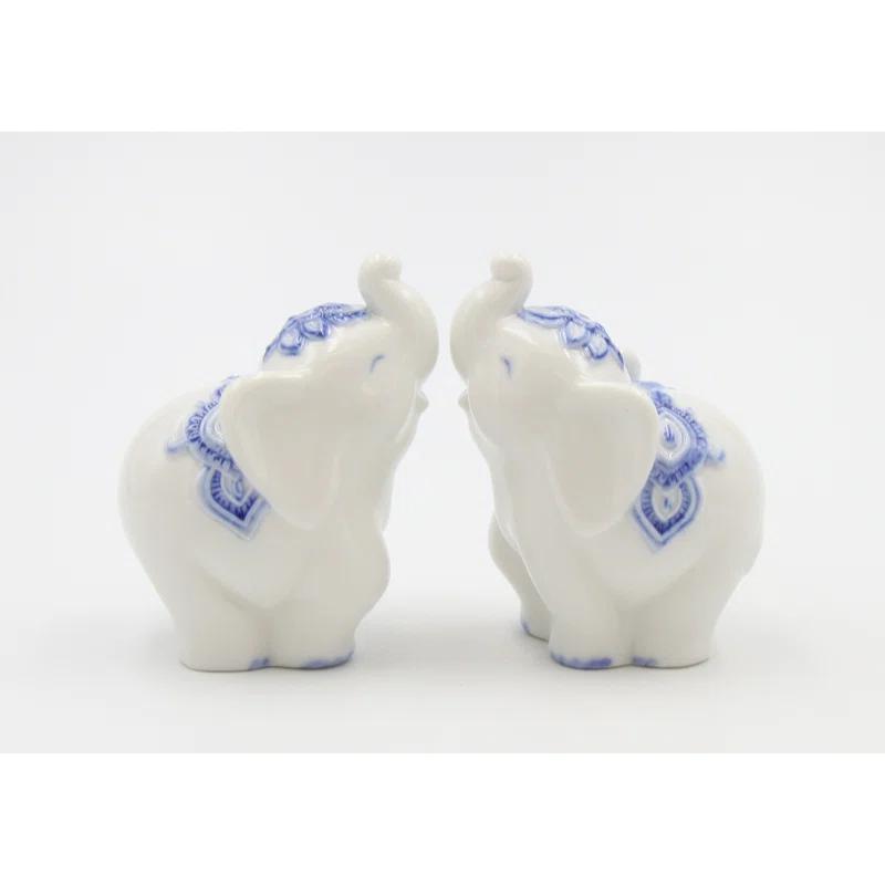 Cosmos Gifts Blue Print Elephant Salt and Pepper Shaker Set (Set of 2)