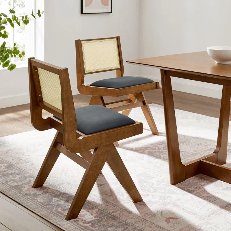 Modway Thera Vegan Leather And Cane Dining Side Chairs Set Of 2