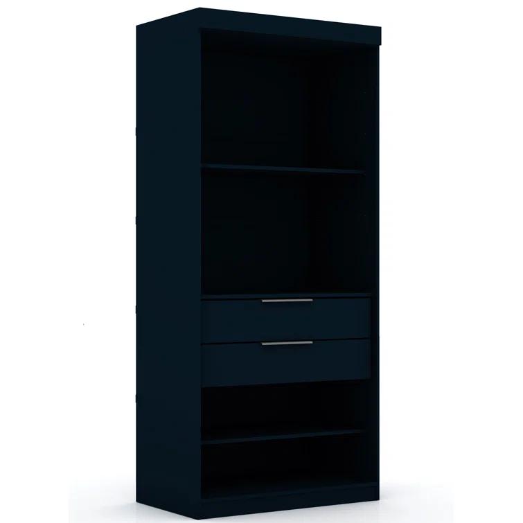 Manhattan Comfort Mulberry Open Wardrobe Closet with Drawers and Adjustable Shelves in Midnight Blue