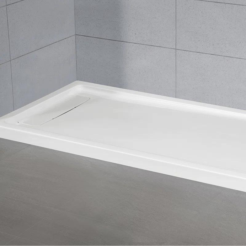 OVE Decors 72" x 36" Rectangle Shower Base Pan, White Acrylic, Hidden Side Drain, Reversible Design