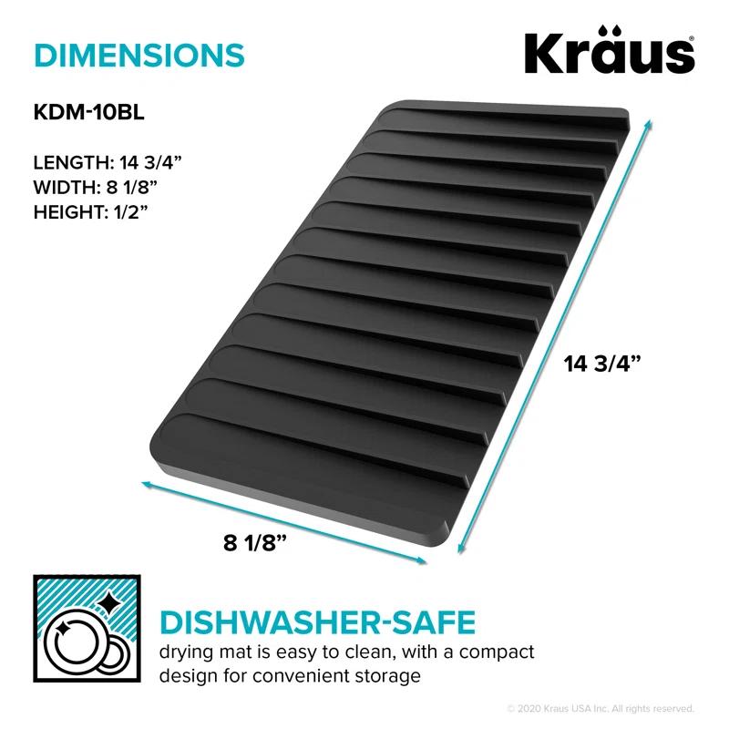 Kraus KRAUS Roll Up Dish Drying Rack With Self-Draining Silicone Dish Drying Mat And Silicone Soap Dish Holder, KDM-KRM-10DG