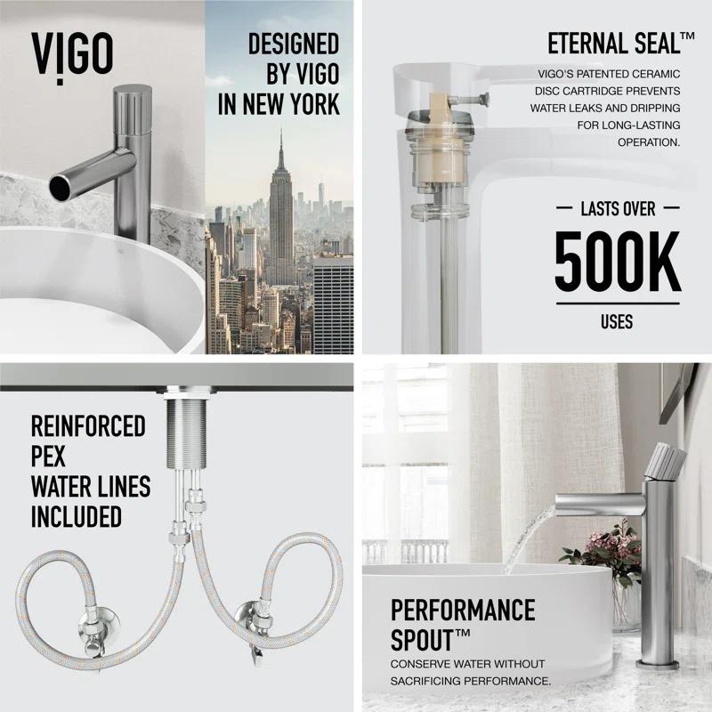 Anvil 16" L x 16" W x 5" H Round White Matte Stone™ Vessel Bathroom Sink with 11" H Faucet