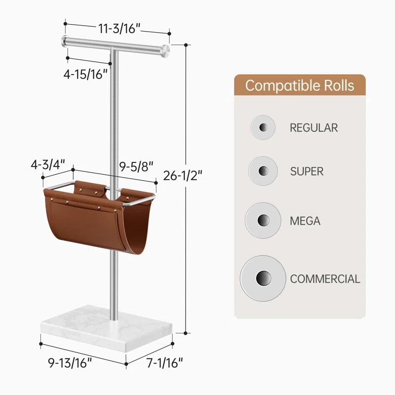 KES Toilet Paper Holder Stand With Bathroom Magazine Rack, Magazine Holder And Double Roll Toilet Paper Holder Free Standing, Weighted Marble Base