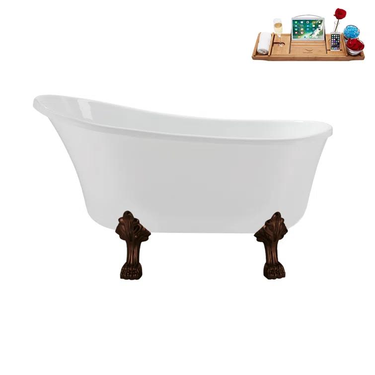 Streamline Bath 51'' Streamline Clawfoot Soaking Acrylic Bathtub With Drain, Clawfeet, and Bamboo Tray & Reviews | Wayfair