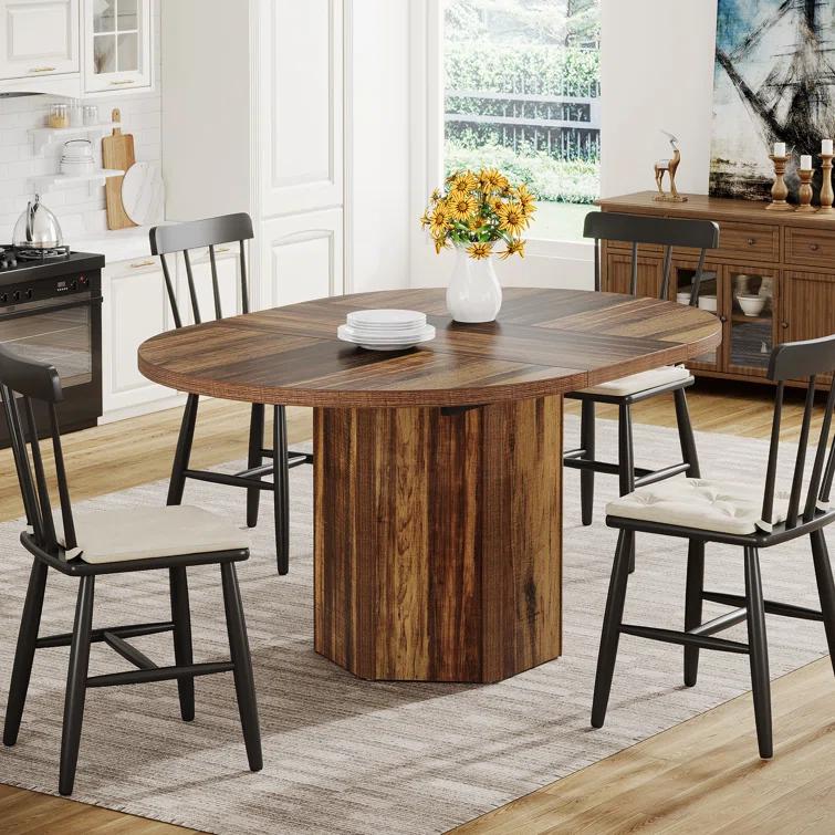 Millwood Pines 55 Inch Oval Dining Table With Wood Base For Dining Room, Kitchen
