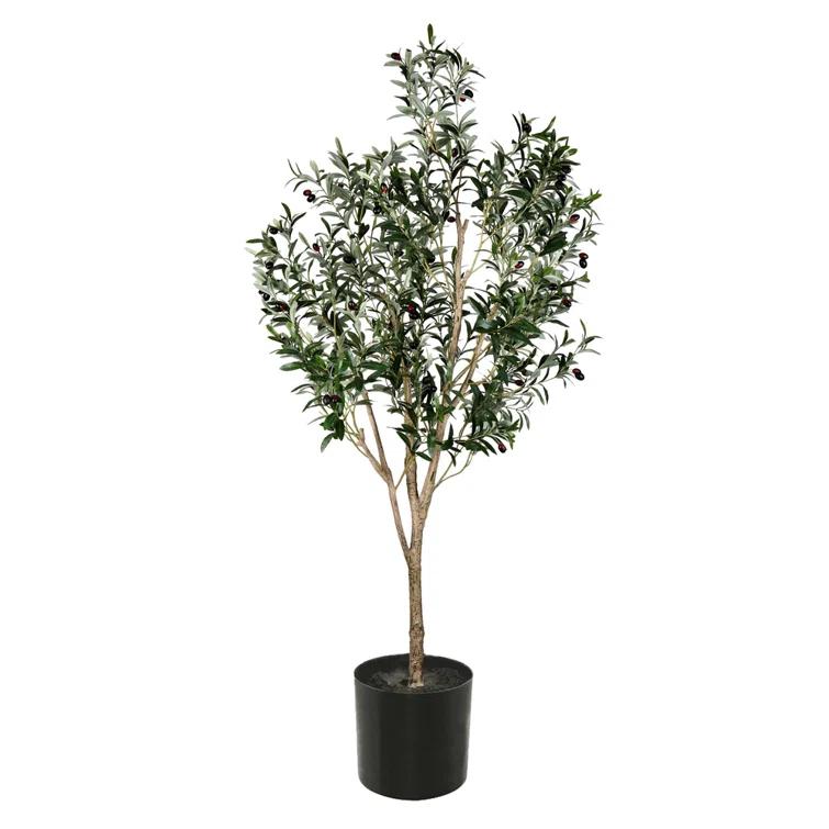 Vickerman Artificial Green Olive Tree in Black Planters Pot.
