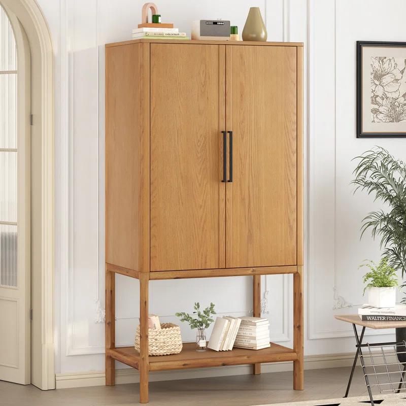 Keyly inc 36.2" W multiple storage functions Oak Veneer Cabinet