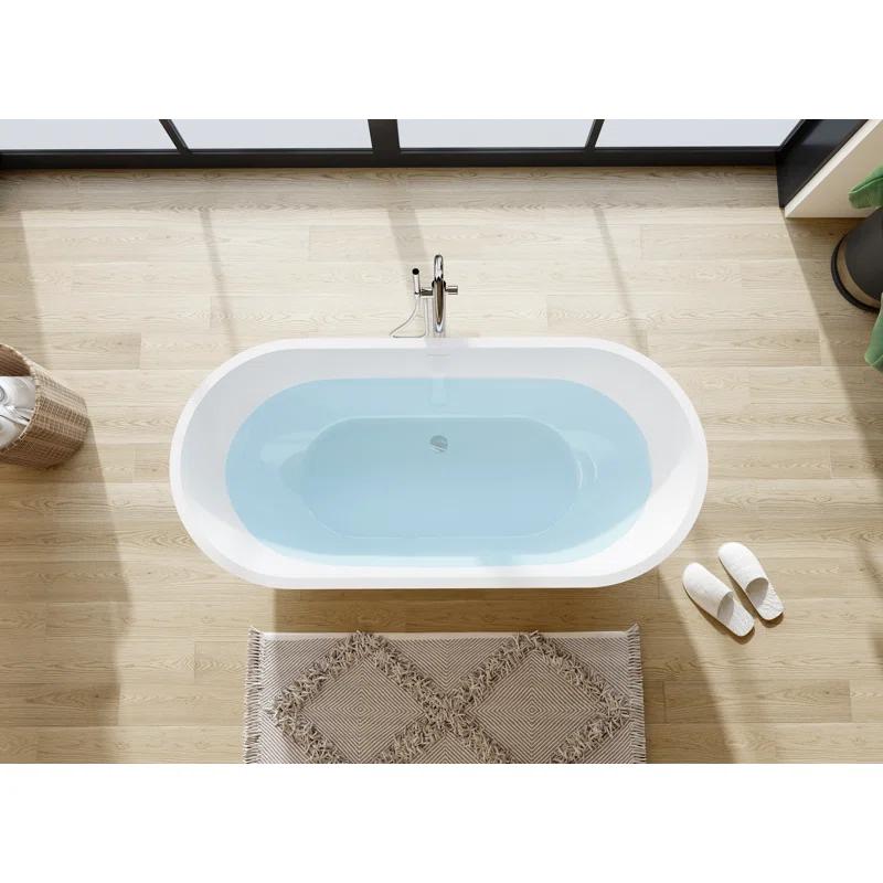 FerdY FerdY-02538-1500-BN Bali Freestanding Soaking Acrylic Bathtub with Brushed Nickel Drain