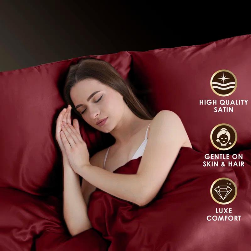 Seduction Martex Elegance Satin Silk Pillowcases Set Of 2 Hotel Quality - Super Soft & Breathable
