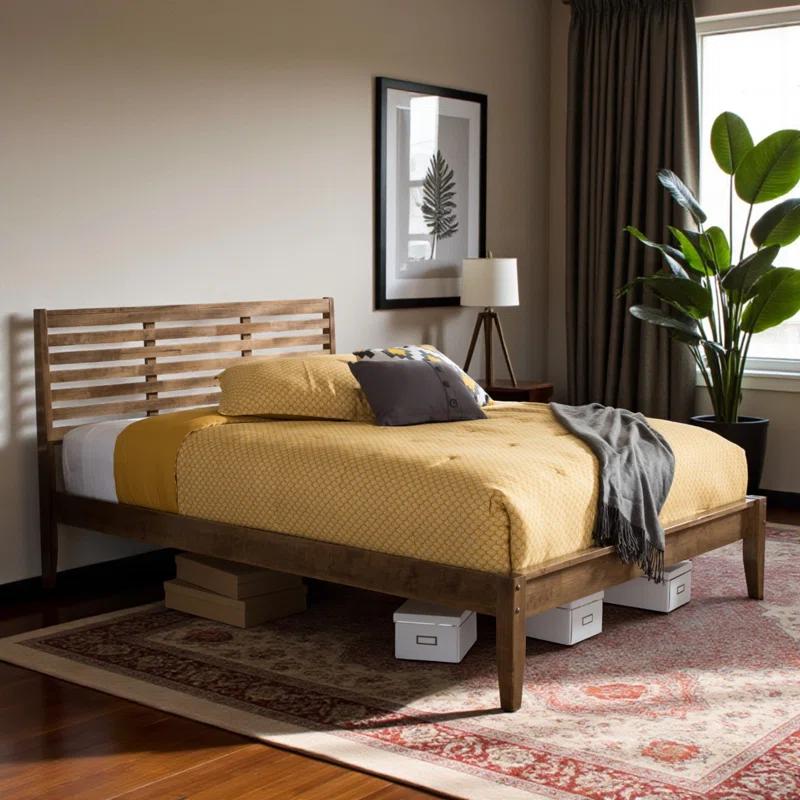 Steelside™ Winfree modern design & rustic charm, Queen Slat Bed, Walnut Brown 40.95'' H X 61.23'' W X 84.24'' L