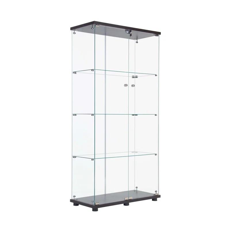 Latitude Run® LED Strip Light Two Door Glass Cabinet Glass Display Cabinet With 4 Shelves
