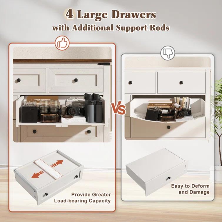 Gracie Oaks Wood Dresser For Bedroom With 7 Drawers, Farmhouse Chest Of Drawers