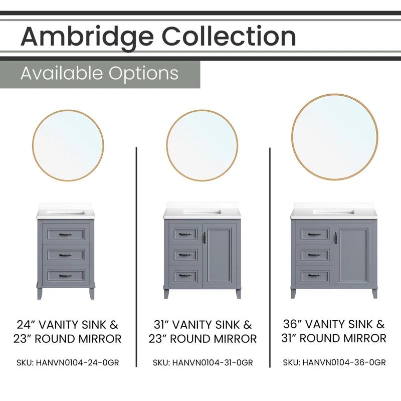 Hanover Hanover Ambridge 31'' Vanity Cabinet with Sink Combo for Bathroom, Pre-Assembled Cabinet