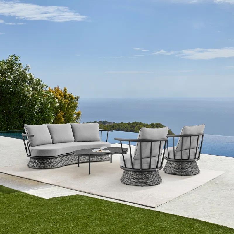 Armen Living Giotto Wicker And Aluminum Outdoor Chair In Black And Dark Gray