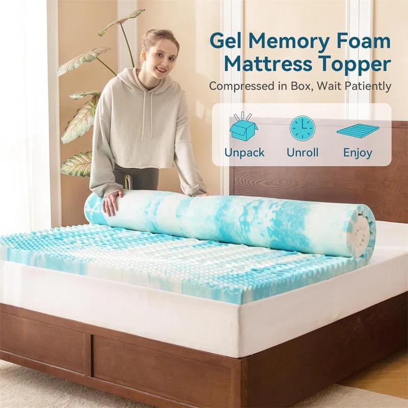 Alwyn Home 2 Inch Mattress Topper, 5-Zone Memory Foam Mattress Topper, Cooling Gel Mattress Topper, Topper For Pressure Relieve