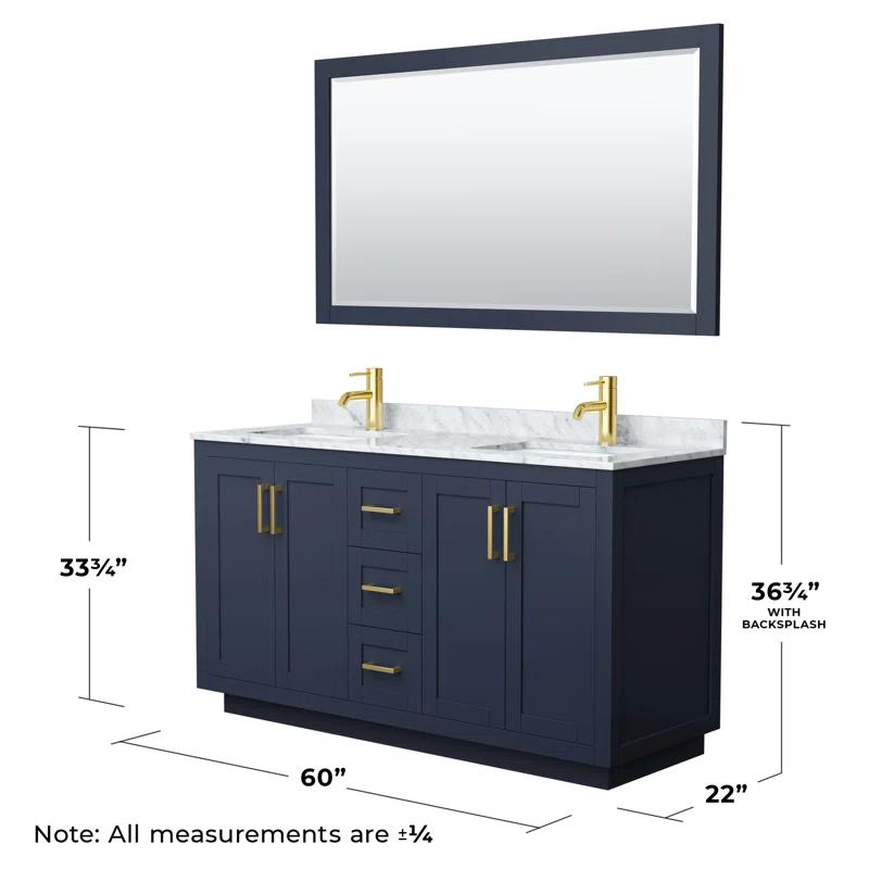 Wyndham Collection Miranda 60" Freestanding Double Bathroom Vanity with Marble Top with 58" Mirror