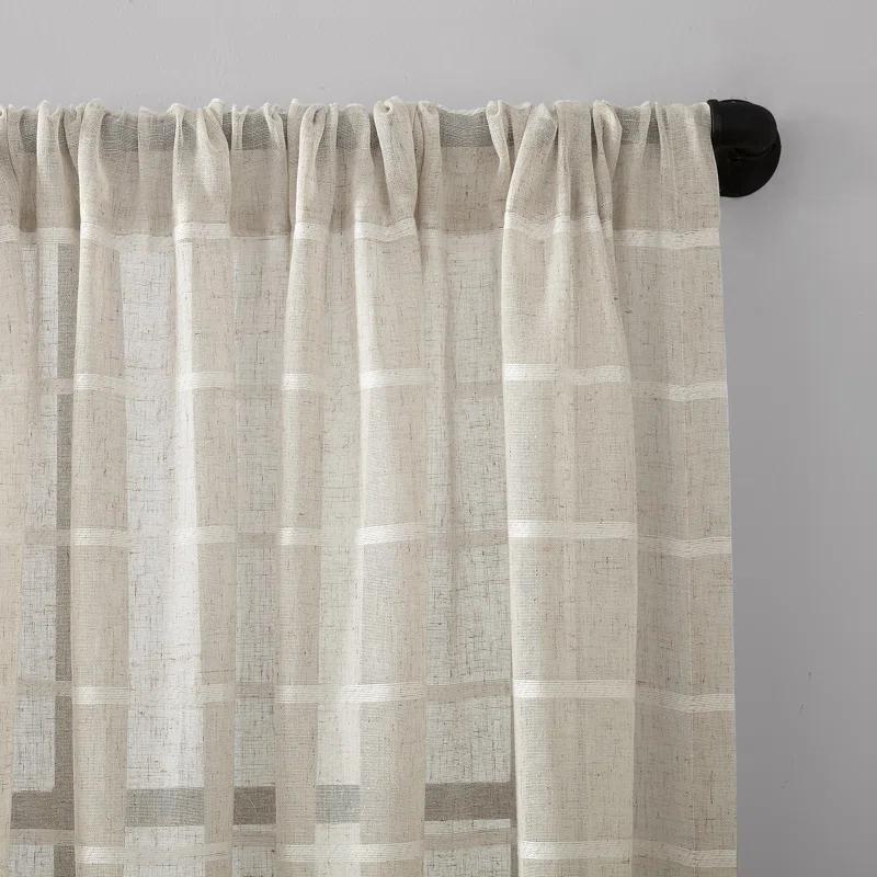 Clean Window Aso Twill Stripe Anti-Dust Linen Blend Sheer Curtain Panel