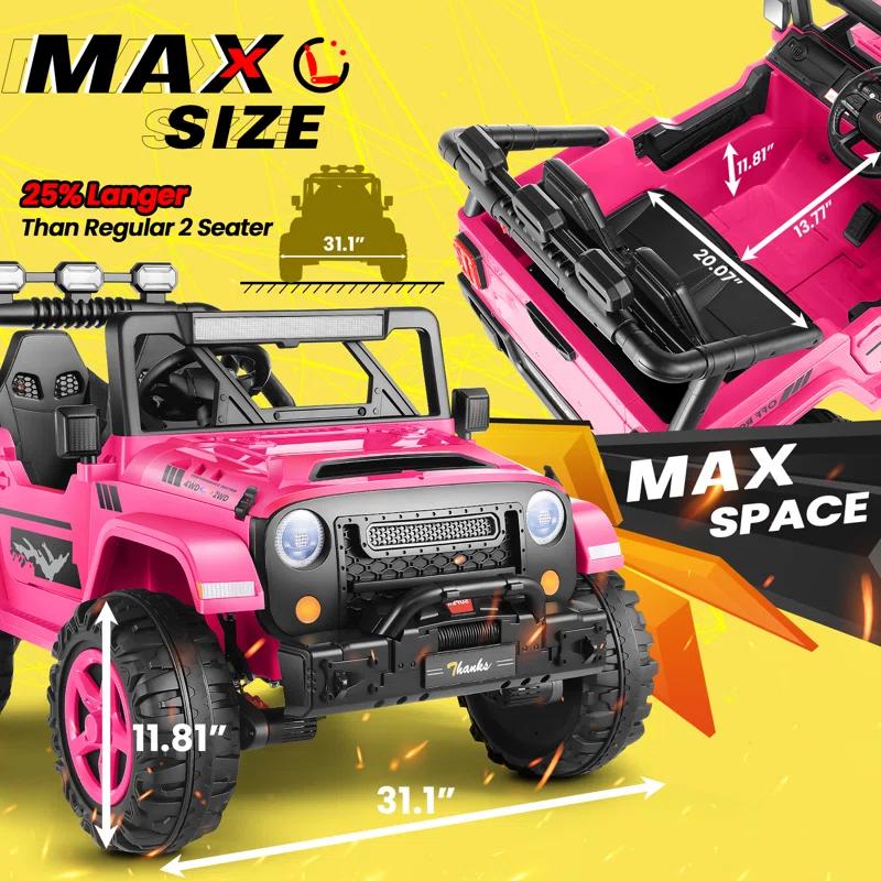 Ancheer Alex 24V 4WD//2WD Ride On Jeep Truck,2 Seater Kids UTV With 4X200w Powerful Engine,Remote Control,Bluetooth,20 Wide Seat,Vehicles for Kids Toddlers