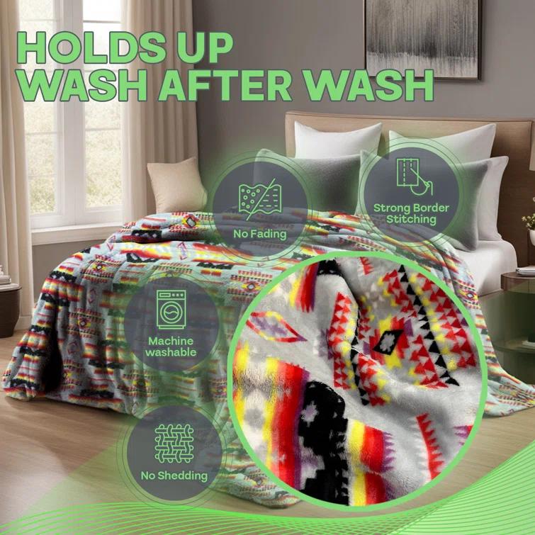 WW Sheets Luxuriously Cozy, Super Warm & Soft Aztec Bed Blanket, Southwestern Style Throw Blanket