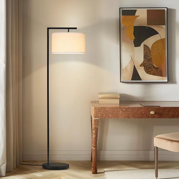 Montage Modern 60 in. Mid-Century Modern LED Floor Lamp with Fabric Drum Shade