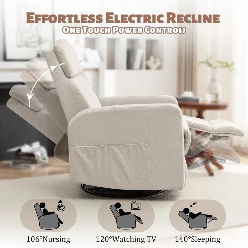 Ebern Designs Power Swivel Recliner Chairs For Adults, Electric Rocking Chair, Glider Recliner Chair With Classified Side Pocket, Rocking Chairs Featuring Type-c And Usb Ports
